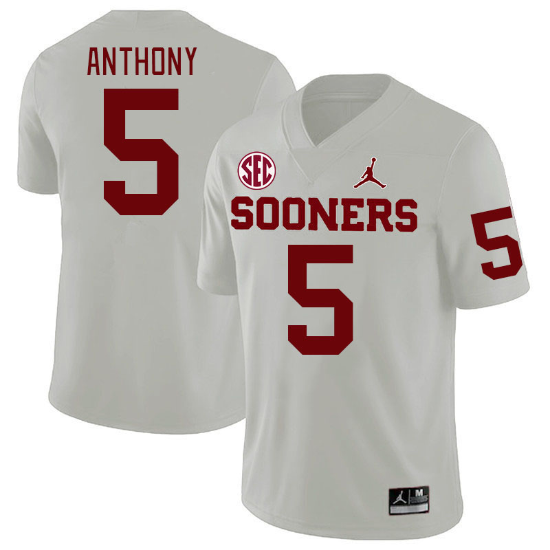 Men #5 Andrel Anthony Oklahoma Sooners 2024 SEC Conference College Football Jerseys-White